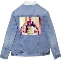 Dwayne The Rock Johnson Eating Blueberry Pancakes Poster Unisex Sherpa-lined Denim Jacket | Artistshot