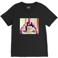 Dwayne The Rock Johnson Eating Blueberry Pancakes Poster V-neck Tee | Artistshot