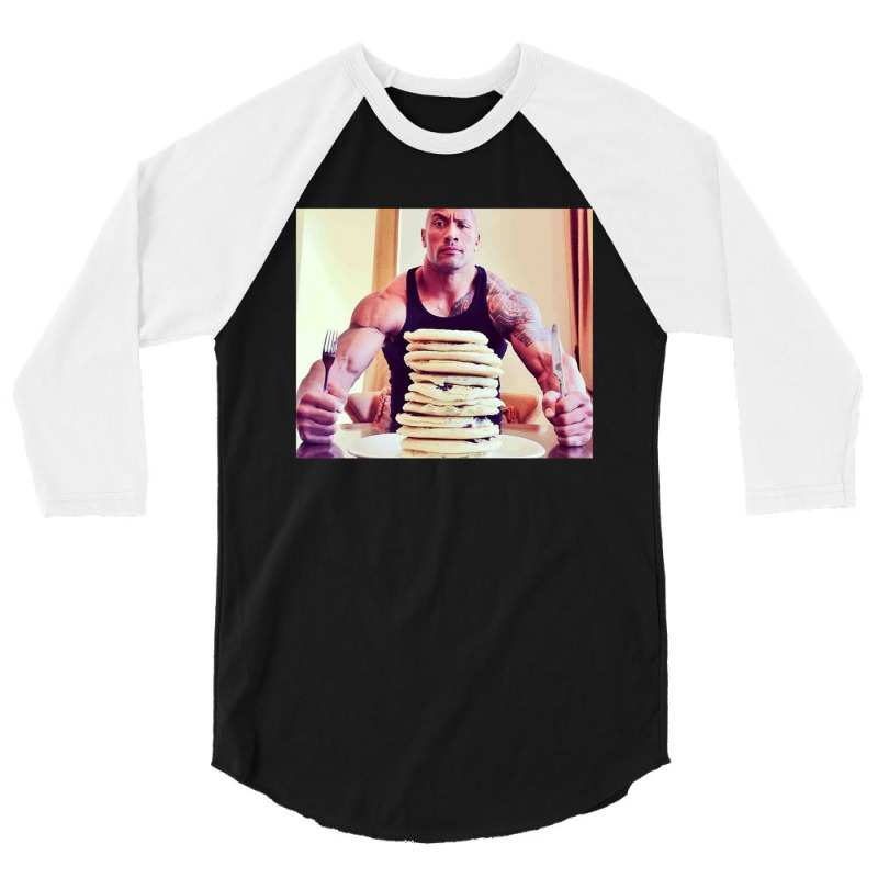 Dwayne The Rock Johnson Eating Blueberry Pancakes Poster 3/4 Sleeve Shirt by AbeaJuanje | Artistshot