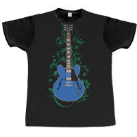 Blue Semihollow Electric Guitar Flowering Vines Graphic T-shirt | Artistshot