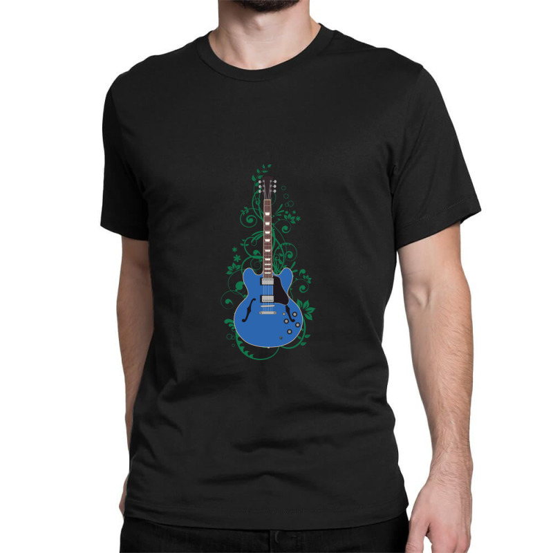 Blue Semihollow Electric Guitar Flowering Vines Classic T-shirt | Artistshot