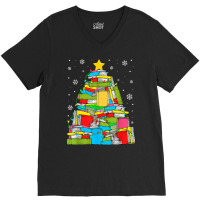 Library Christmas Tree Librarian X Mas Lights Book Lover T Shirt V-neck Tee | Artistshot