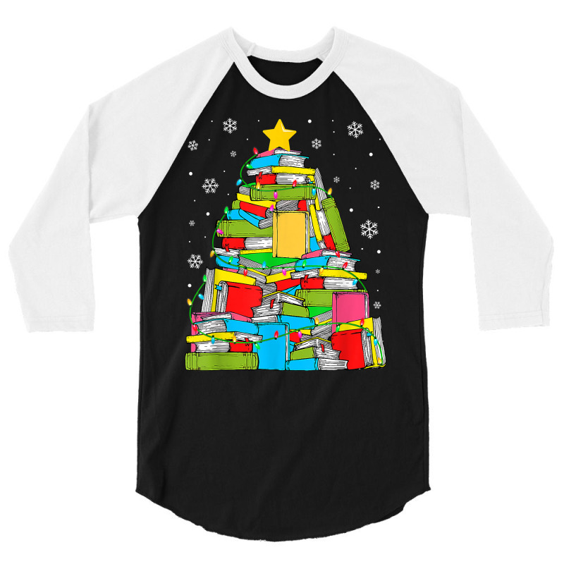 Library Christmas Tree Librarian X Mas Lights Book Lover T Shirt 3/4 Sleeve Shirt by kylrahal8pot | Artistshot