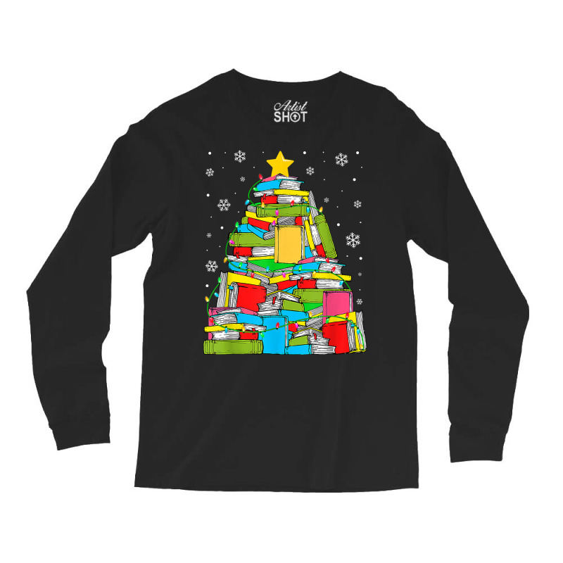 Library Christmas Tree Librarian X Mas Lights Book Lover T Shirt Long Sleeve Shirts by kylrahal8pot | Artistshot