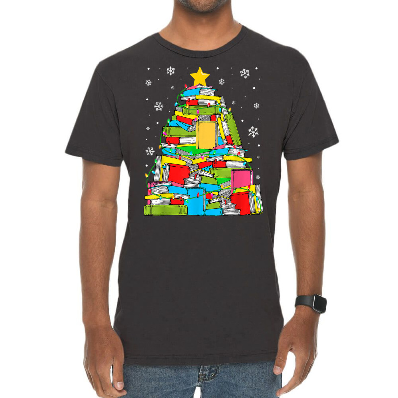 Library Christmas Tree Librarian X Mas Lights Book Lover T Shirt Vintage T-Shirt by kylrahal8pot | Artistshot