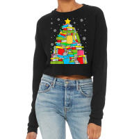 Library Christmas Tree Librarian X Mas Lights Book Lover T Shirt Cropped Sweater | Artistshot