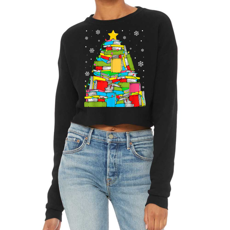 Library Christmas Tree Librarian X Mas Lights Book Lover T Shirt Cropped Sweater by kylrahal8pot | Artistshot