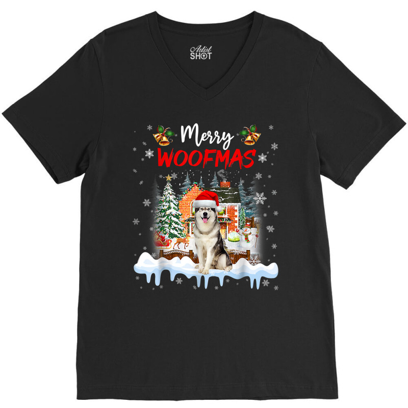 Merry Woofmas Alaskan Malamute Christmas Tree Dog Lover Xmas T Shirt V-neck Tee | Artistshot