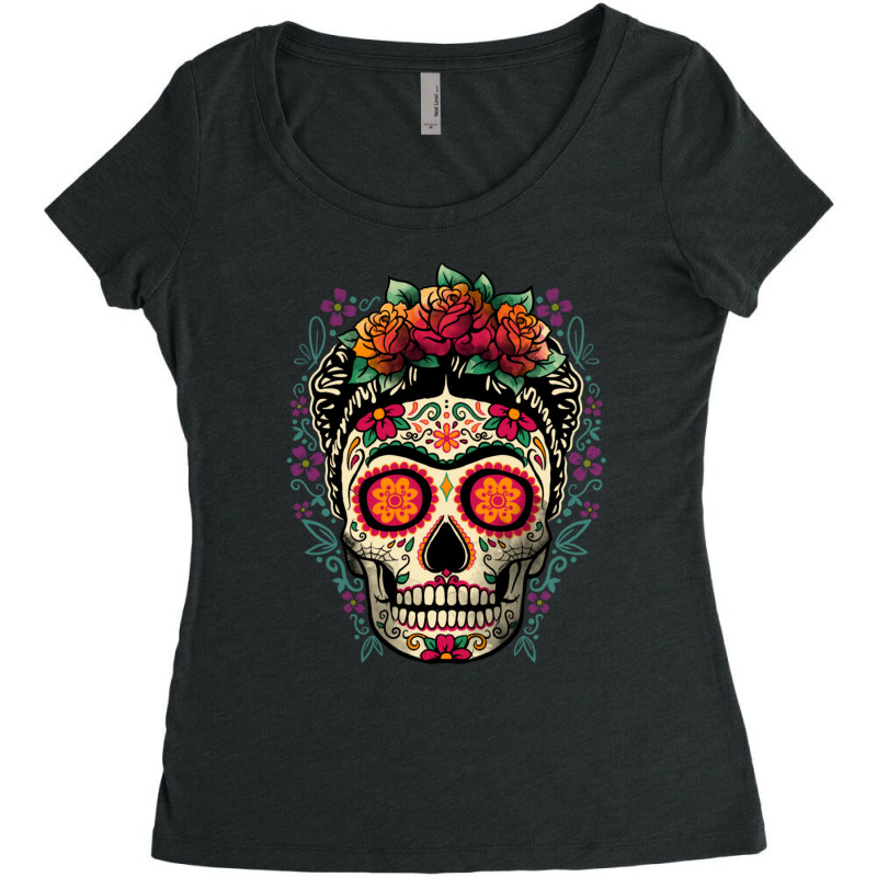 Frida Calavera Women's Triblend Scoop T-shirt by NicholetteJeanHastings | Artistshot