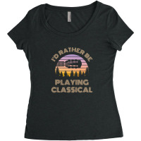 I'd Rather Be Playing Guitar Classical Guitar Headstock Vintage Sunset Women's Triblend Scoop T-shirt | Artistshot