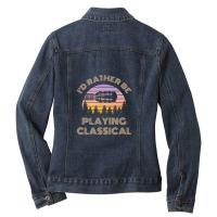 I'd Rather Be Playing Guitar Classical Guitar Headstock Vintage Sunset Ladies Denim Jacket | Artistshot