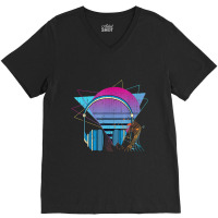 80s Art Vaporwave Aesthetic Headphones Synthwave Retro Music Classic V-neck Tee | Artistshot