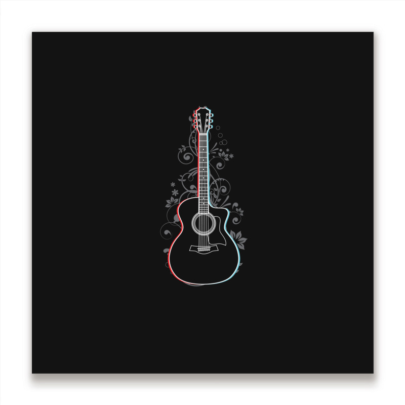 Acoustic Guitar 3d Outline Flowering Vines 1 Metal Print Square | Artistshot