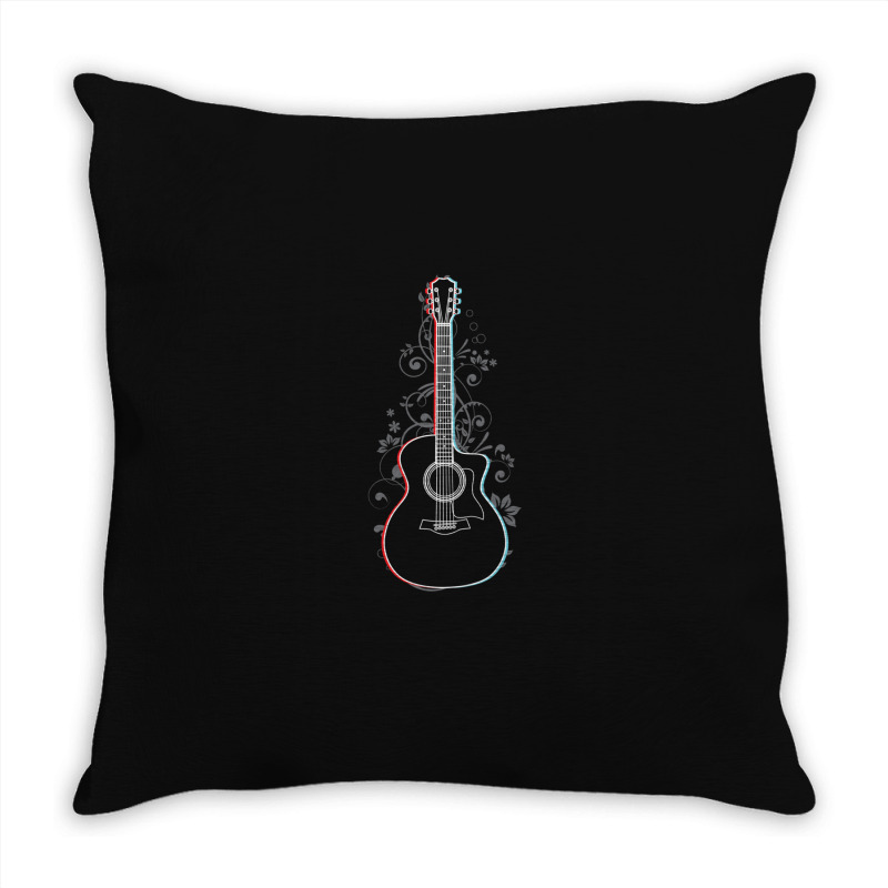 Acoustic Guitar 3d Outline Flowering Vines 1 Throw Pillow | Artistshot