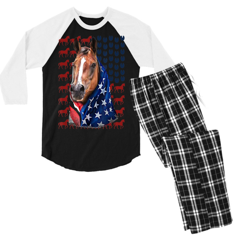 Hot Trend Patriotic Horse American Flag Horse 4th Of Men's 3/4 Sleeve Pajama Set | Artistshot