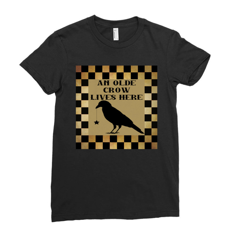 Black Tan Americana Rustic Crow Bird Prim Art Home Decor A750 Ladies Fitted T-Shirt by ArlenMadera | Artistshot