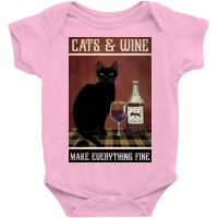 Cat And Wine Make Everithing Fine Poster Vintage Baby Bodysuit | Artistshot