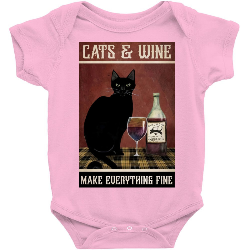 Cat And Wine Make Everithing Fine Poster Vintage Baby Bodysuit | Artistshot