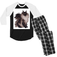 Black And White Cat Poster Blue Aesthetic Men's 3/4 Sleeve Pajama Set | Artistshot