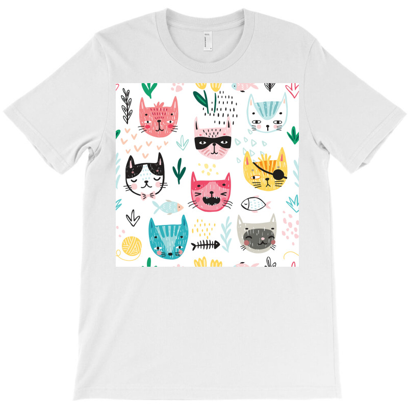 Childlish Cat Pattern Poster Aesthetic T-Shirt by nduettstruiki | Artistshot