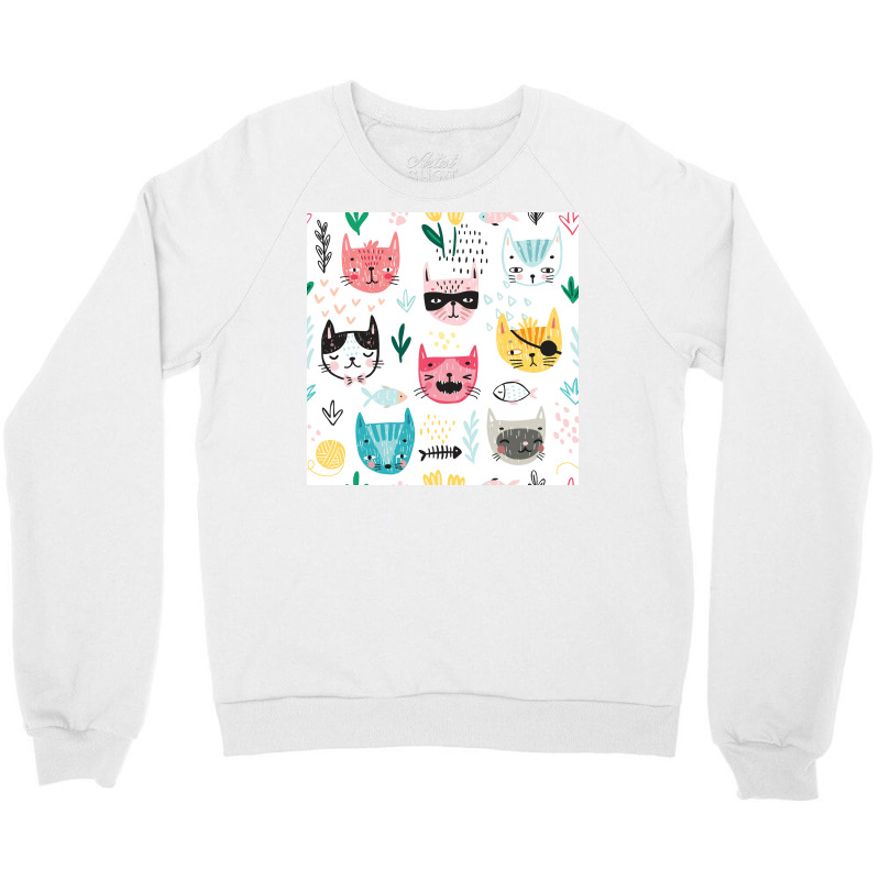 Childlish Cat Pattern Poster Aesthetic Crewneck Sweatshirt by nduettstruiki | Artistshot