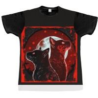 Red And Black Cats Howling At The Moon V2 Red No28   Collection   Cats Graphic T-shirt | Artistshot