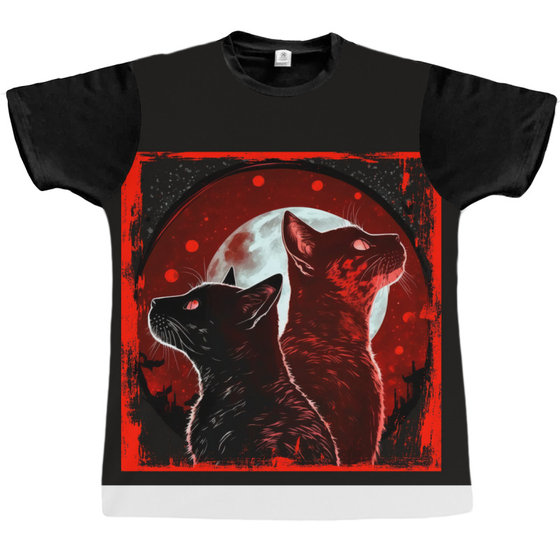 Red And Black Cats Howling At The Moon V2 Red No28   Collection   Cats Graphic T-shirt by ninvemroweh3 | Artistshot