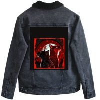 Red And Black Cats Howling At The Moon V2 Red No28   Collection   Cats Unisex Sherpa-lined Denim Jacket | Artistshot