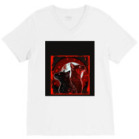 Red And Black Cats Howling At The Moon V2 Red No28   Collection   Cats V-neck Tee | Artistshot