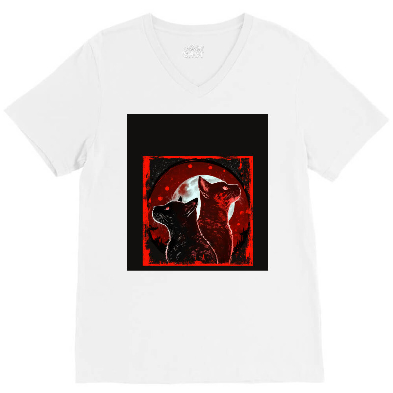 Red And Black Cats Howling At The Moon V2 Red No28   Collection   Cats V-Neck Tee by ninvemroweh3 | Artistshot