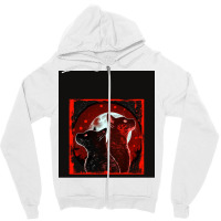 Red And Black Cats Howling At The Moon V2 Red No28   Collection   Cats Zipper Hoodie | Artistshot