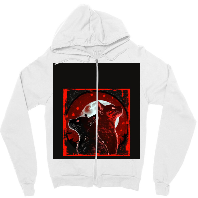 Red And Black Cats Howling At The Moon V2 Red No28   Collection   Cats Zipper Hoodie by ninvemroweh3 | Artistshot