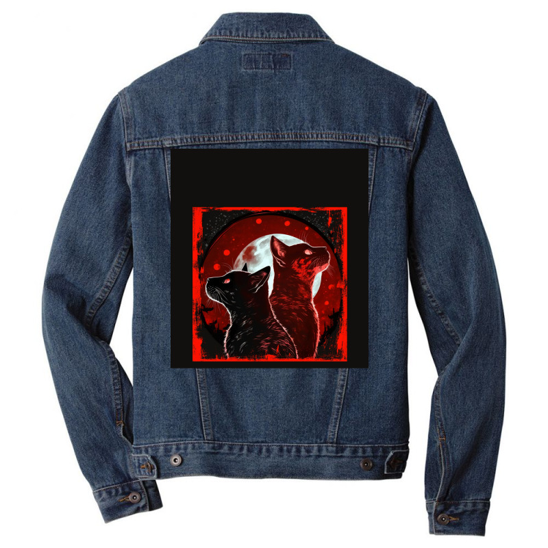 Red And Black Cats Howling At The Moon V2 Red No28   Collection   Cats Men Denim Jacket by ninvemroweh3 | Artistshot