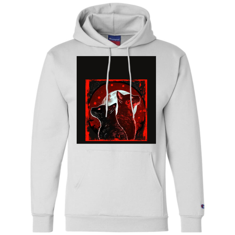 Red And Black Cats Howling At The Moon V2 Red No28   Collection   Cats Champion Hoodie by ninvemroweh3 | Artistshot