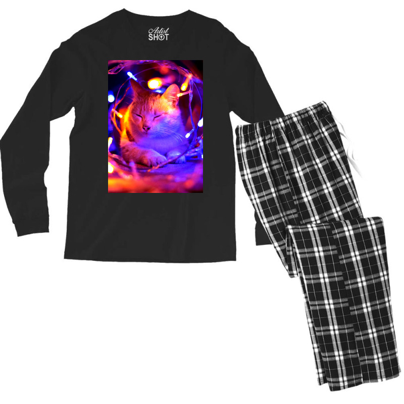 Cat Lightning Poster Art Poster Humor Men's Long Sleeve Pajama Set | Artistshot