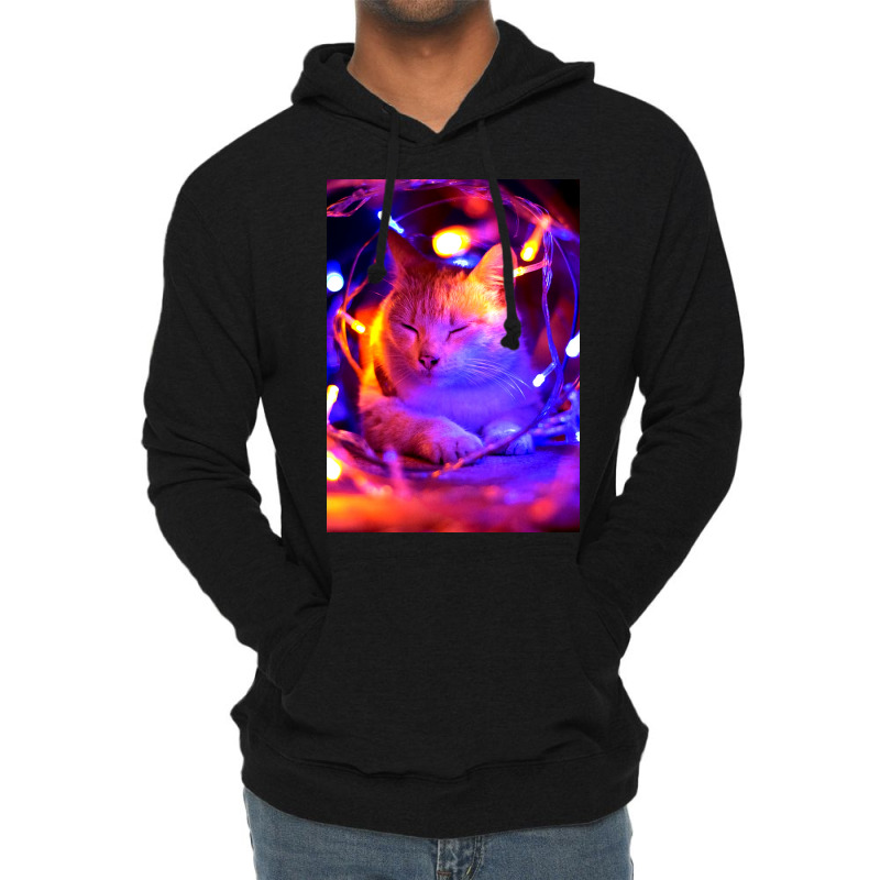 Cat Lightning Poster Art Poster Humor Lightweight Hoodie | Artistshot