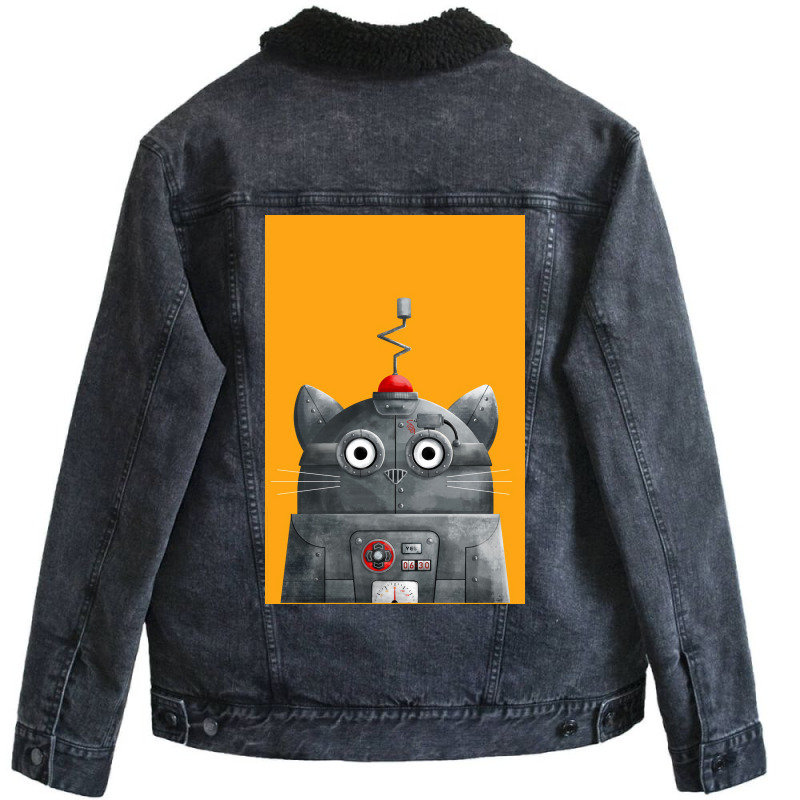 Cat Robot Cat Poster Unisex Sherpa-Lined Denim Jacket by globossterkyc | Artistshot