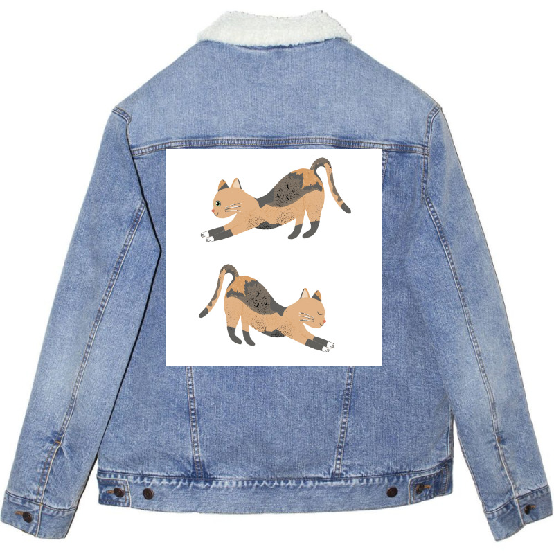 Cat Stretch Poster Blue (1) Unisex Sherpa-Lined Denim Jacket by globossterkyc | Artistshot