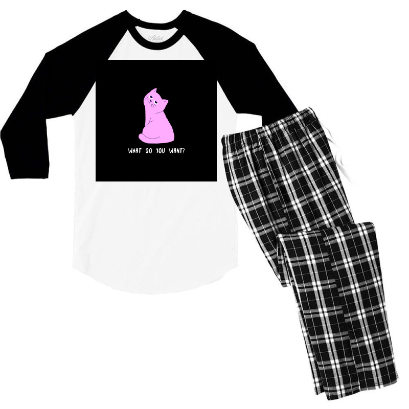 Cat Serious Looking Kitten Pink Deferent Cute Poster Retro (1) Men's 3/4 Sleeve Pajama Set | Artistshot