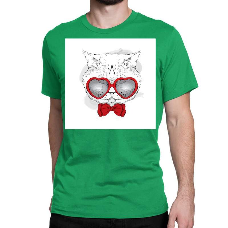 Cat Tie Glasses Poster Hippie Classic T-shirt by globossterkyc | Artistshot