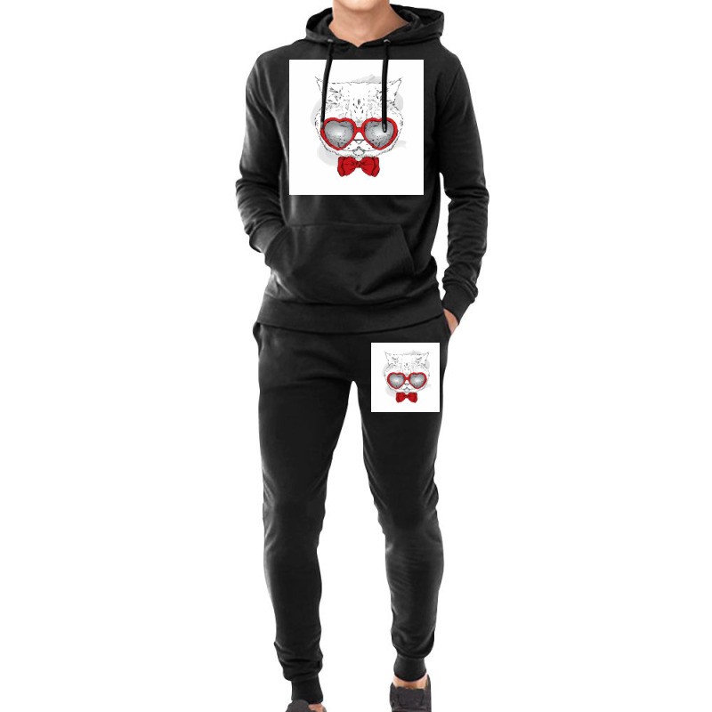 Cat Tie Glasses Poster Hippie Hoodie & Jogger set by globossterkyc | Artistshot