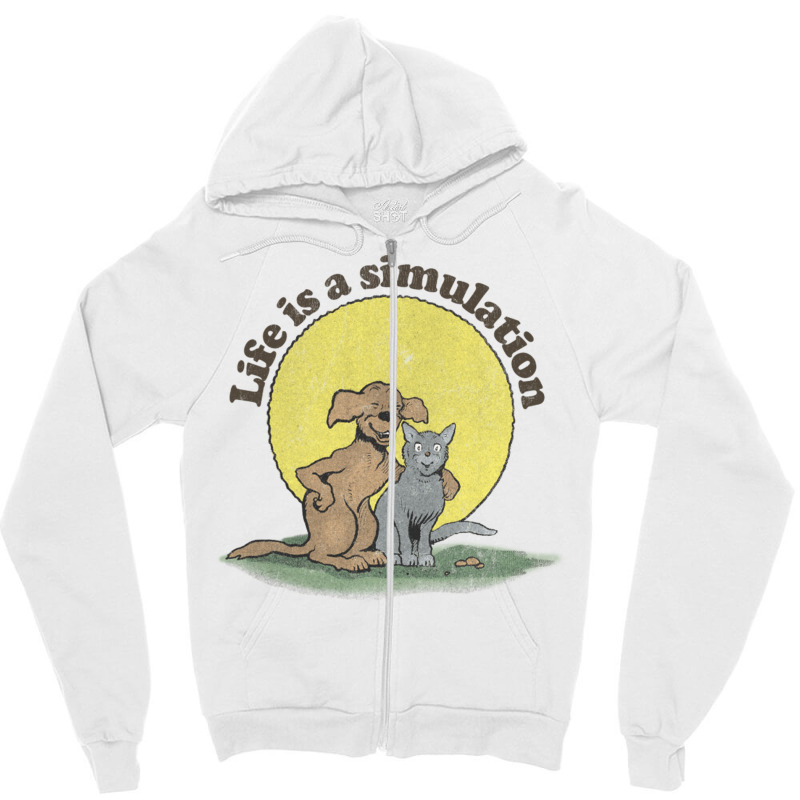 Life Is A Simulation Faded Style Nihilist Design Zipper Hoodie by SandeeNardi | Artistshot