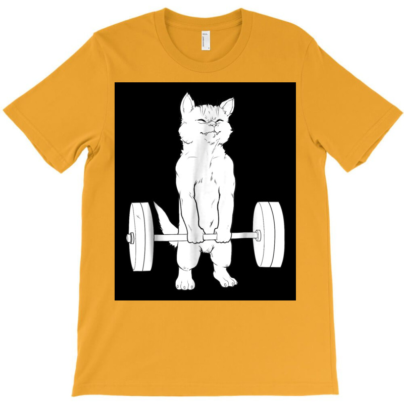 Cat Weightlifting Poster Blue T-Shirt by globossterkyc | Artistshot