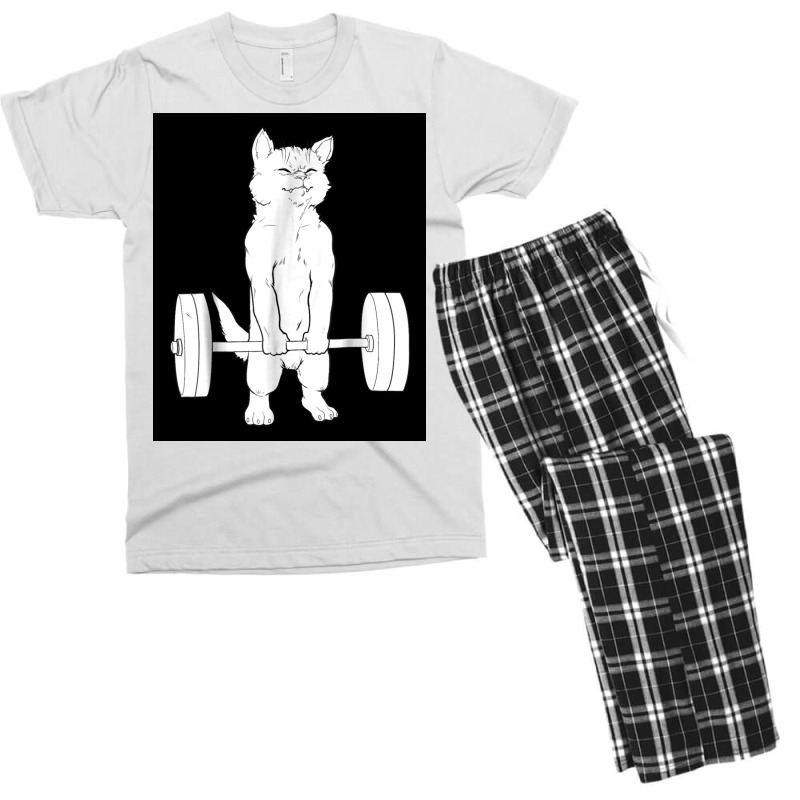 Cat Weightlifting Poster Blue Men's T-shirt Pajama Set by globossterkyc | Artistshot