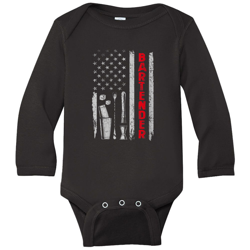 Womens Bartender Bar Working American Usa Flag Patriotic Men Women V-n Long Sleeve Baby Bodysuit by SamuelTABraun | Artistshot