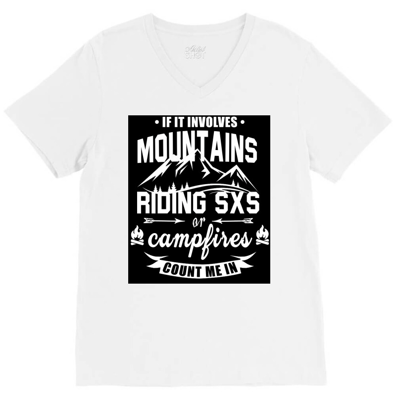 Mountains Riding Sxs Campfires Poster Blue V-Neck Tee by nduettstruiki | Artistshot