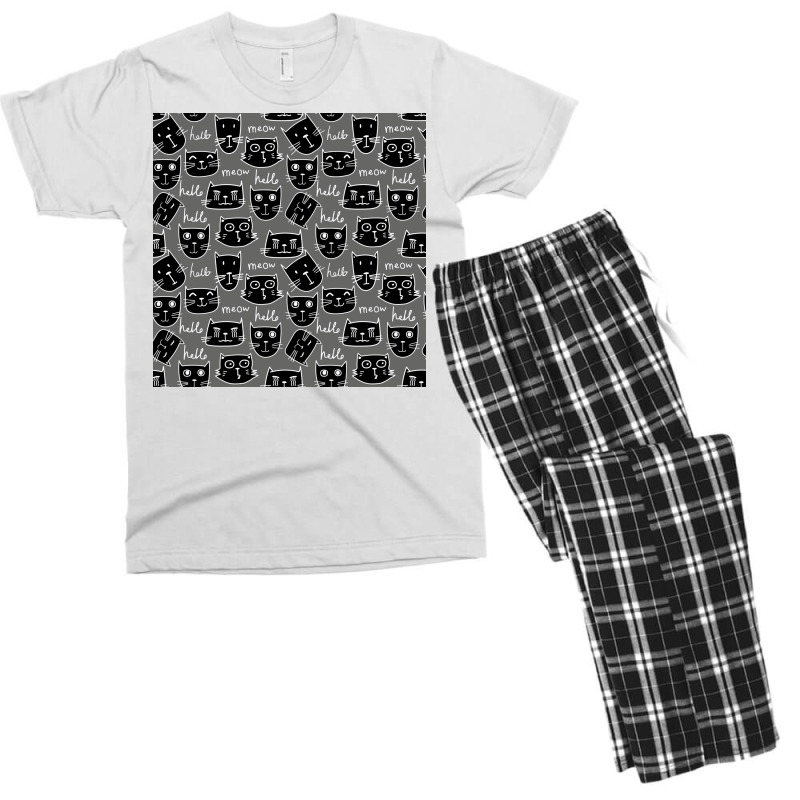 Cute Cat Pattern For Cat Lovers Poster Blue Men's T-shirt Pajama Set by globossterkyc | Artistshot