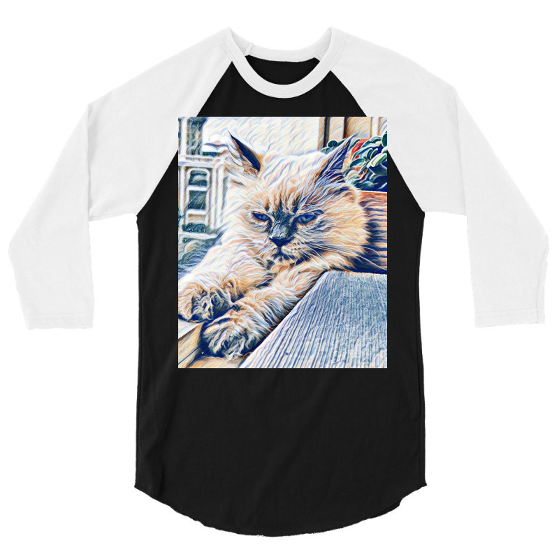 Funny Cat Stretching V3 Illustration Artwork Poster Red 3/4 Sleeve Shirt | Artistshot