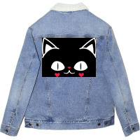 Of Black And Pink Cat Face Cute Cat Lover Poster Unisex Sherpa-lined Denim Jacket | Artistshot