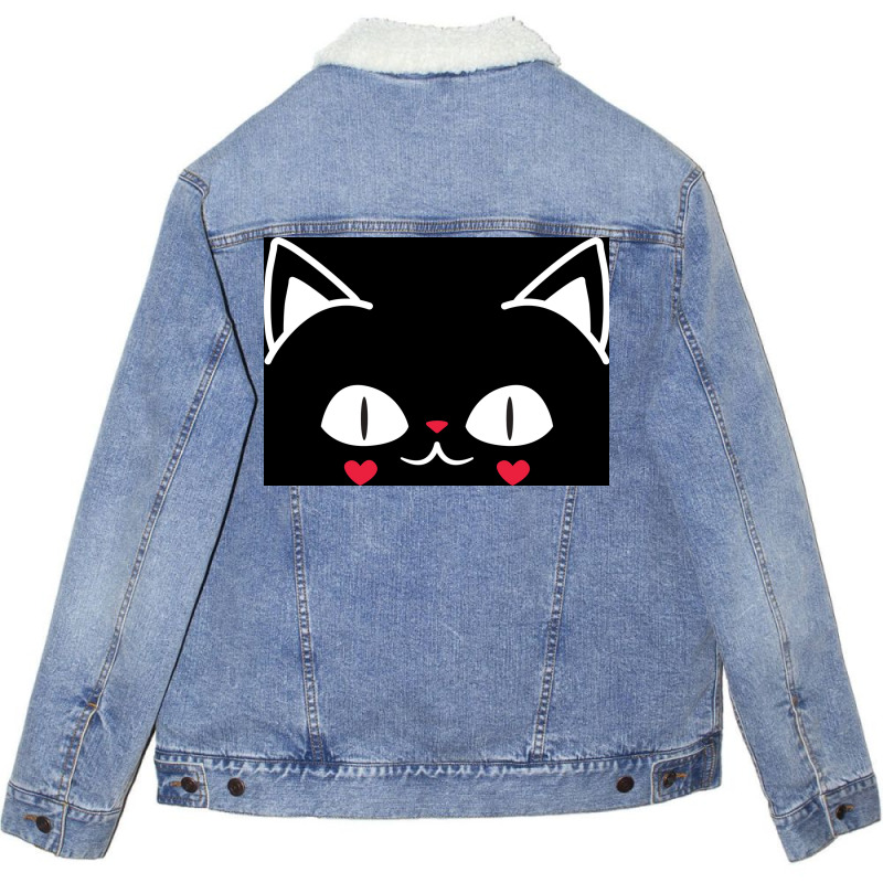 Of Black And Pink Cat Face Cute Cat Lover Poster Unisex Sherpa-lined Denim Jacket | Artistshot